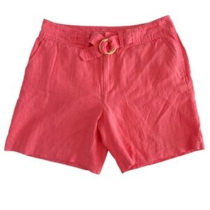Lauren Ralph Lauren Women's 100% Linen Shorts Belted Coral Pink Size 10